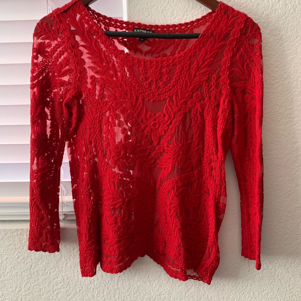 Sheer red lace top